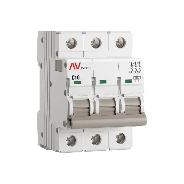Выключатель автоматический av-6 3p 10a (c) 6ка averes EKF MCB6-3-10C-AV