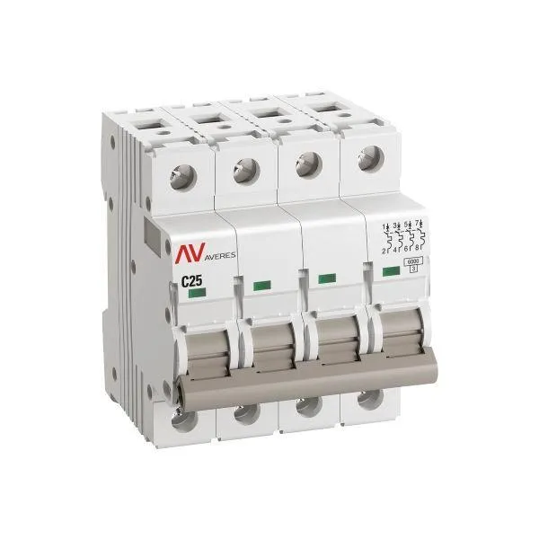 Выключатель автоматический av-6 4p 25a (c) 6ка averes EKF MCB6-4-25C-AV