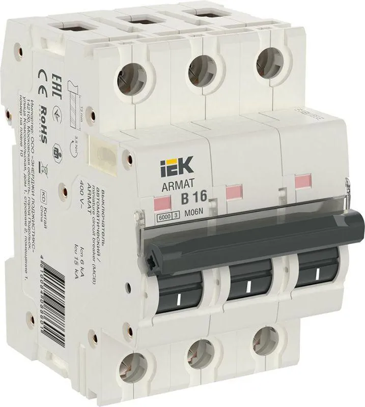 Armat выключатель автоматический трехполюсный b 16а m06n IEK AR-M06N-3-B016