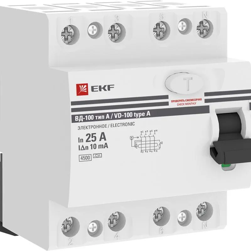 Устройство Защитного Отключения ВД-100 4P 25А/10мА (эл-мех, тип А) PROxima EKF elcb-4-25-10-em-a-pro
