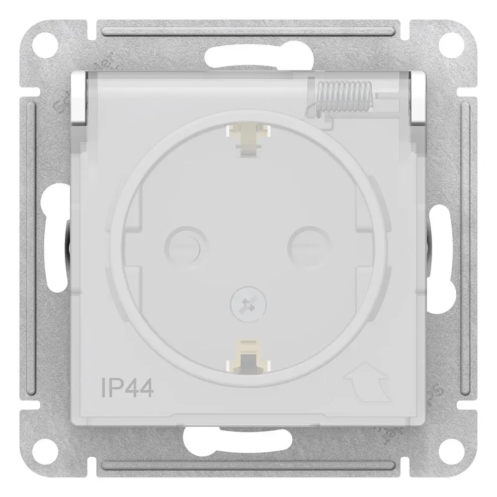 Розетка ATLASDESIGN AQUA с заземлением со шторками с крышкой 16А IP44 механизм белый SE (Потенциал) ATN440146