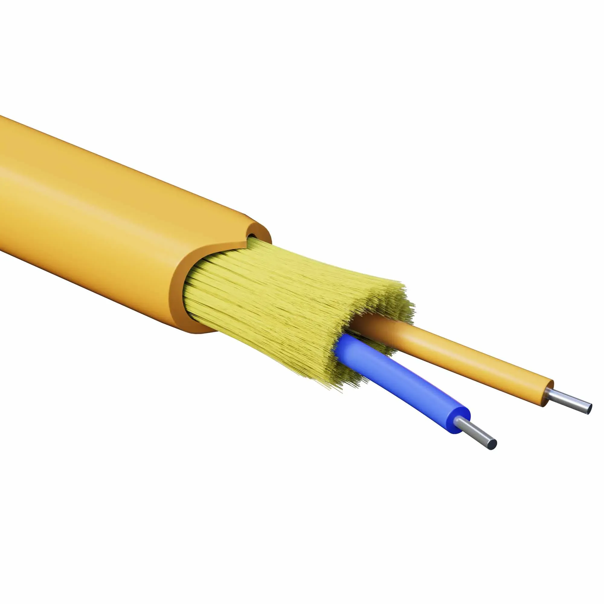 Кабель волоконно-оптический, распределительный, арамидные упрочняющие нити, для внутренней прокладки, нг(А)-HF, 2 ОВ, категория OM2(G.651.1) плотный буфер, 0,4 кН, барабан 2000 м