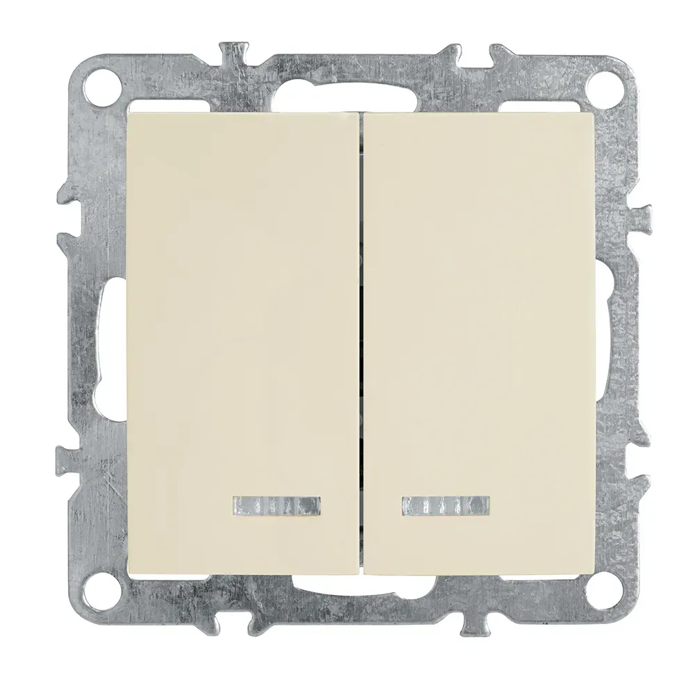 Выключатель 2-клавишный с индикатором (механизм), серия Эрна, , слоновая кость FERON 39321