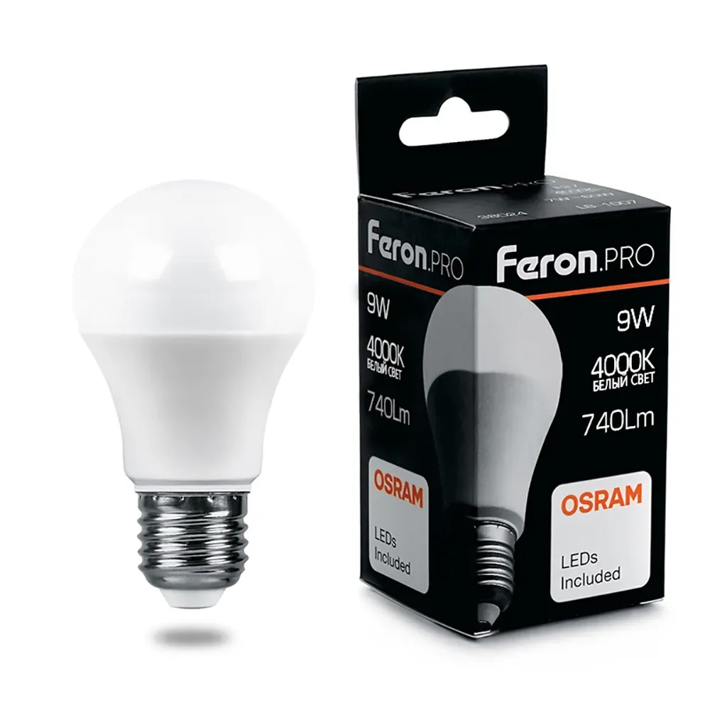 Лампа светодиодная led 9вт е27 белый feron.pro STEKKER 38027