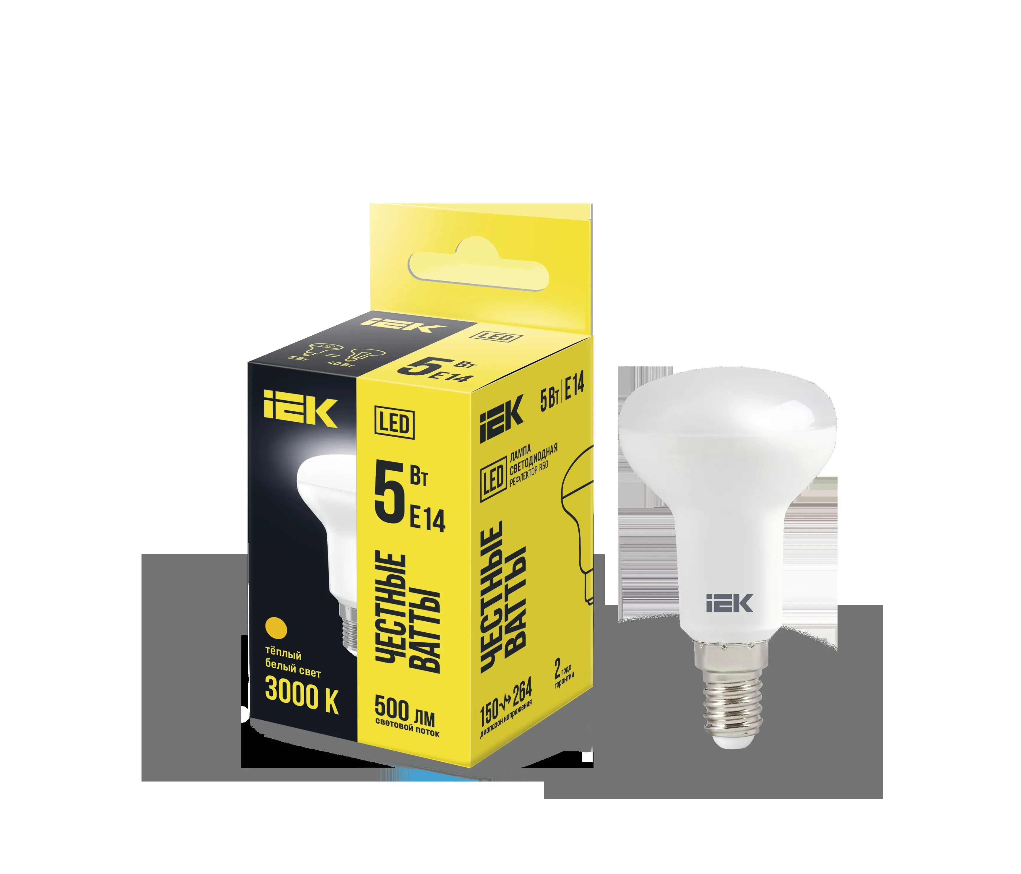 Лампа светодиодная r50 рефлектор 5вт 230в 3000к e14 iek IEK LLE-R50-5-230-30-E14