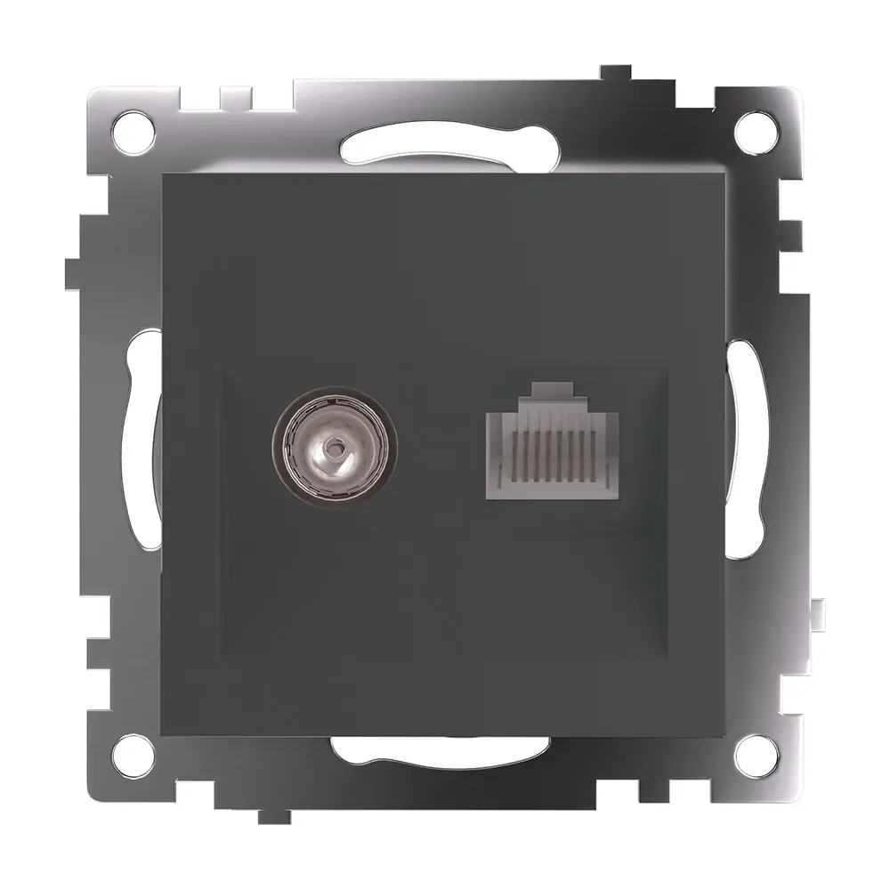 Розетка TV + компьютерная RJ-45 (механизм) серия Катрин графит STEKKER
