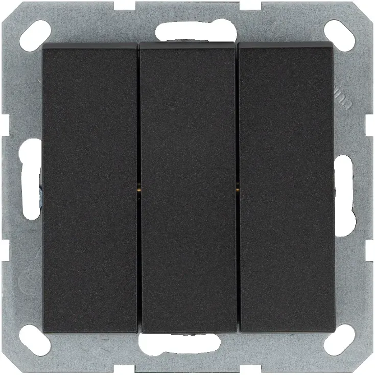 Выключатель трехклавишный 10A 250V~ с накладкой, цвет Антрацит Jasmart G3031B