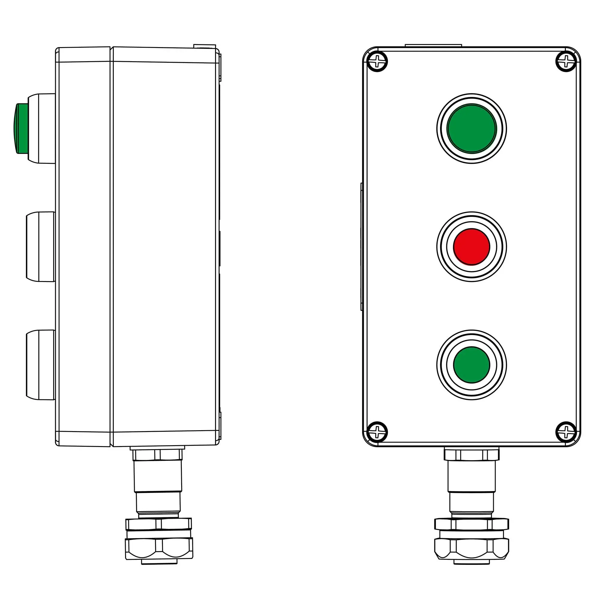 Взрывозащищенный пост управления из алюминия CPE-A-14-(1xLG(250)-1xP1R(11)-1xP1G(11))-1xKAEPM2MHK-20(C)1Ex d e IIC Т5 Gb / Ex tb IIIC T95°C Db IP66 DKC 2201.141.22.1209