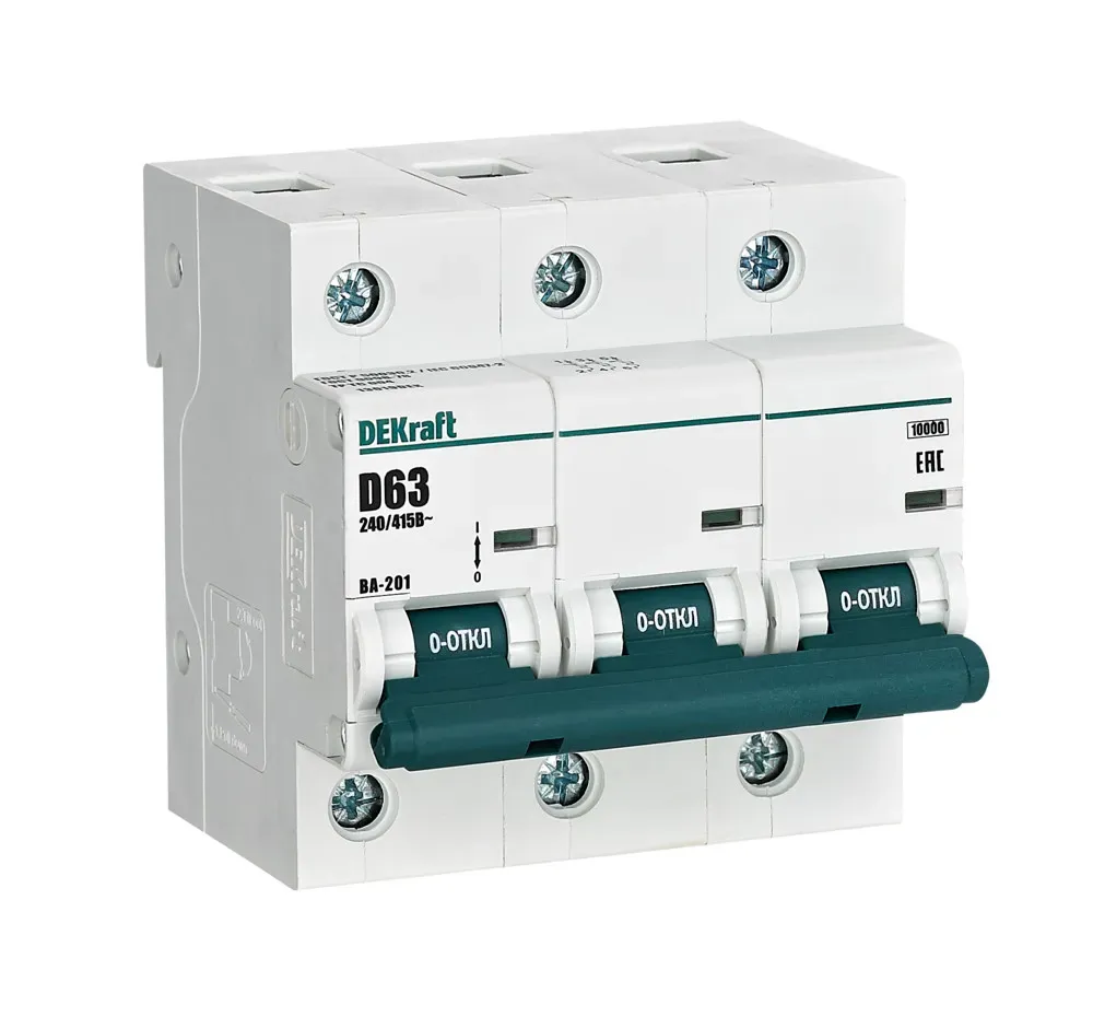 Выключатель автоматический трехполюсный 63А D ВА-201 10кА SE (Dekraft) 13019DEK