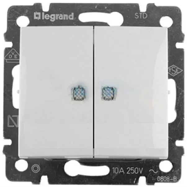 VALENA Выключатель двухклавишный с индикацией в рамку белый LEGRAND 694278