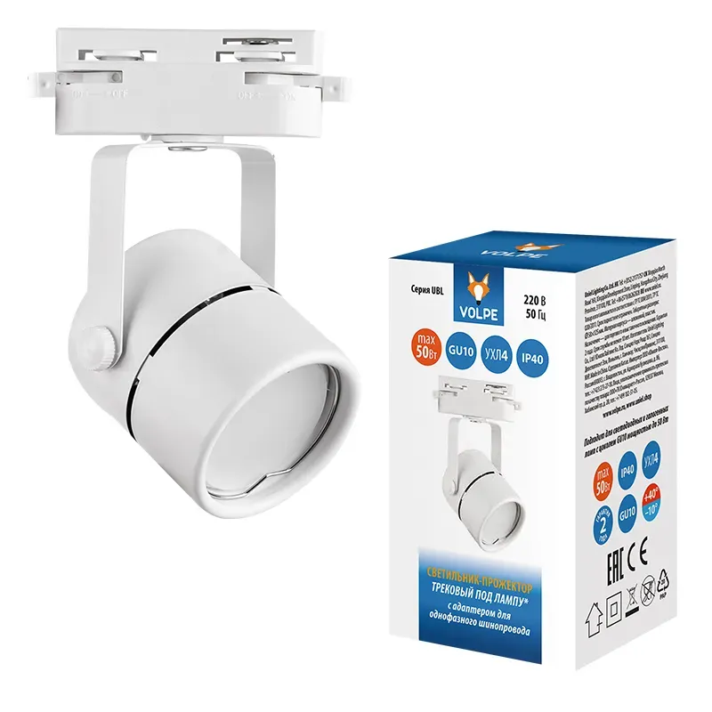 Светильник-прожектор UBL-Q321 GU10 WHITE трековый. Под лампу GU10. Корпус белый Uniel UL-00007425