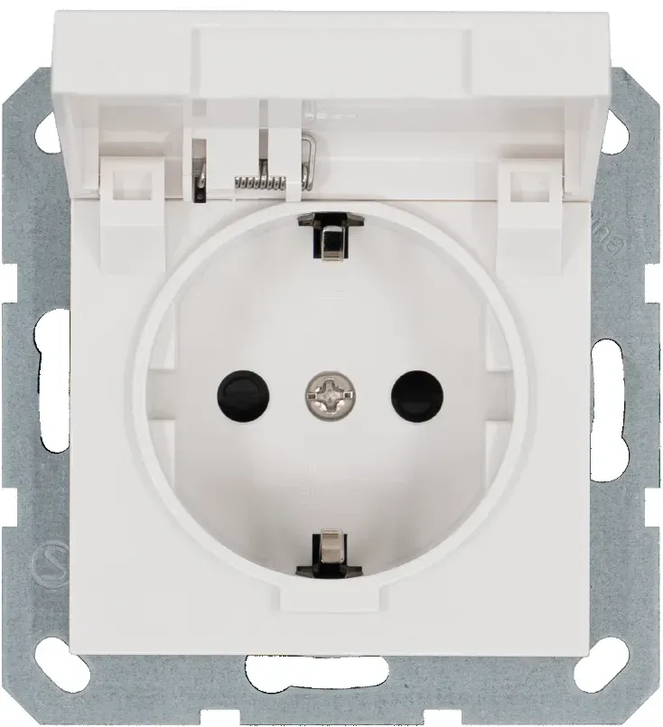 Розетка Schuko с крышкой и защитными шторками 16A 250V~ 2P+T, цвет белый глянцевый Jasmart G5505W