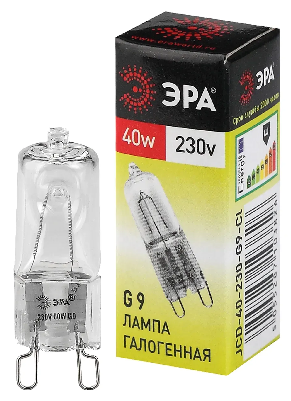 Лампа накаливания галогенная g9-jcd-40-230v-cl (галоген, капсула, 40вт, нейтр, g9) (100/1000/35000) ЭРА C0027378