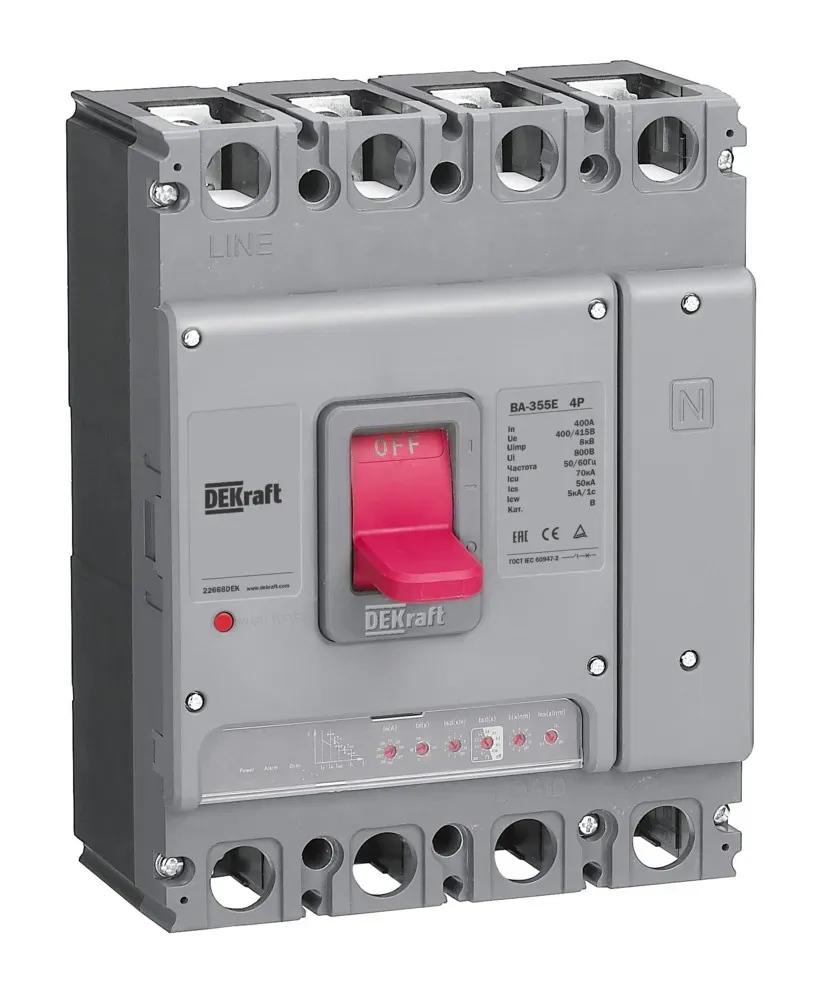 Силовой автоматический выключатель с электронным расцепителем 4P 630А 70кА ВА-355E SE (Dekraft) 22670DEK