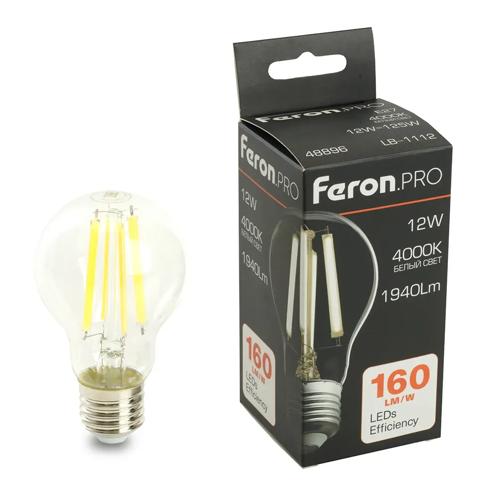 Лампа светодиодная led 12вт е27 белый filament feron.pro STEKKER 48896