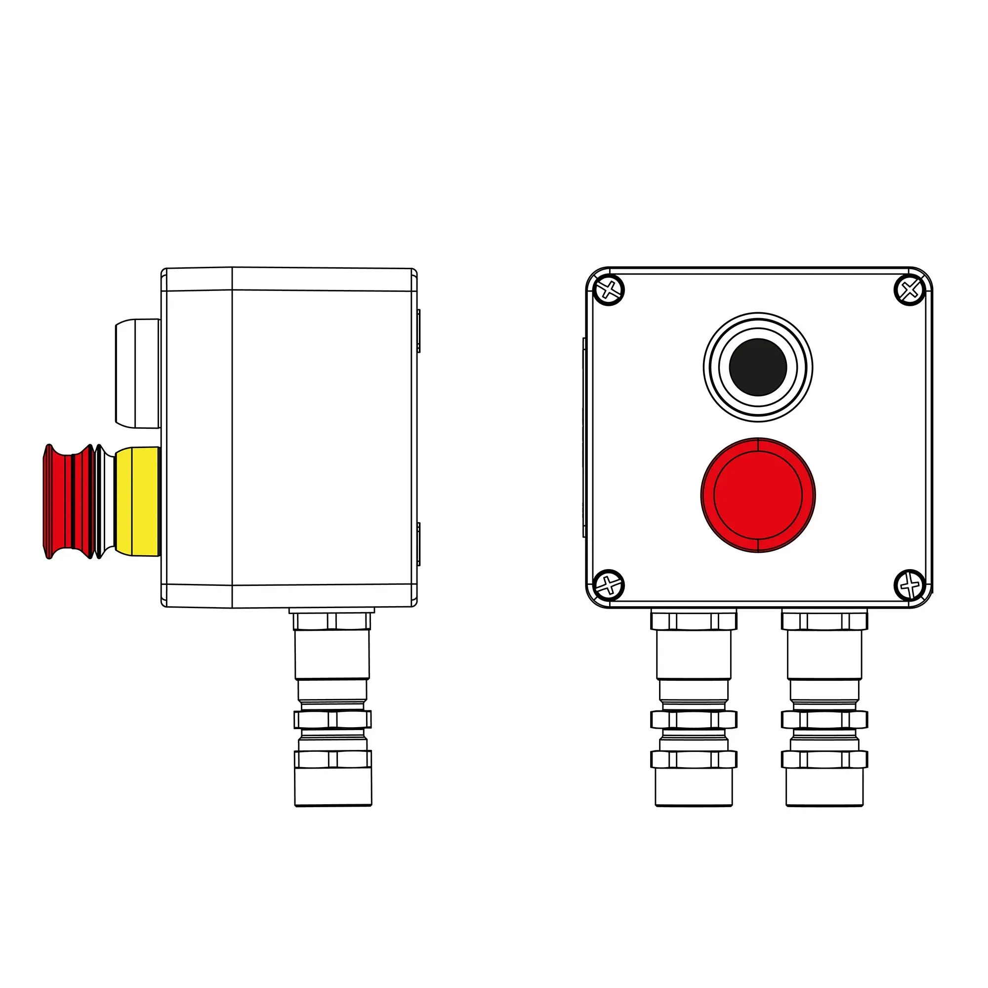 Взрывозащищенный пост управления из полиэстера CPE-P-03-(1xP1B(11)-1xP3E(11))-2xKA2MHK(C)1Ex d e IIC Т5 Gb / Ex tb IIIC T95°C Db IP66 / КЗ / ШЗ DKC 2231.031.22.11E