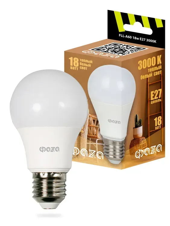 Лампы светодиодные led 18 вт 1200 лм 3000к  е27 а60 (груша) теплая 230/50 фаza (10 штук в упаковке) JAZZWAY 4895205038394
