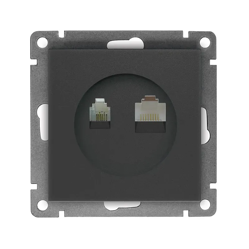 Розетка компьютерная+телефонная серия Афина, с/у, 1А, RJ45, RJ12, графит (еврослот) Универсал A0052-Gr