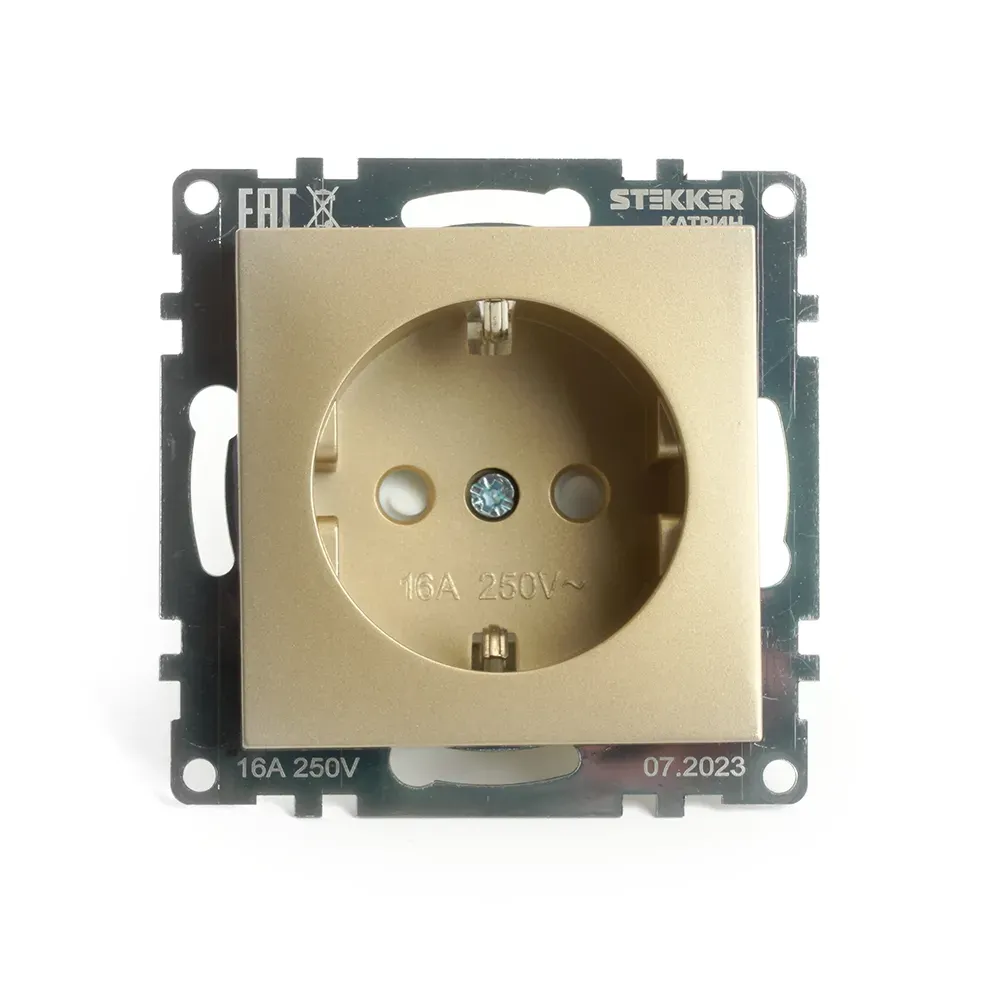 Розетка одноместная с/з (механизм) 250В 16А серия Катрин золото STEKKER FERON 49224