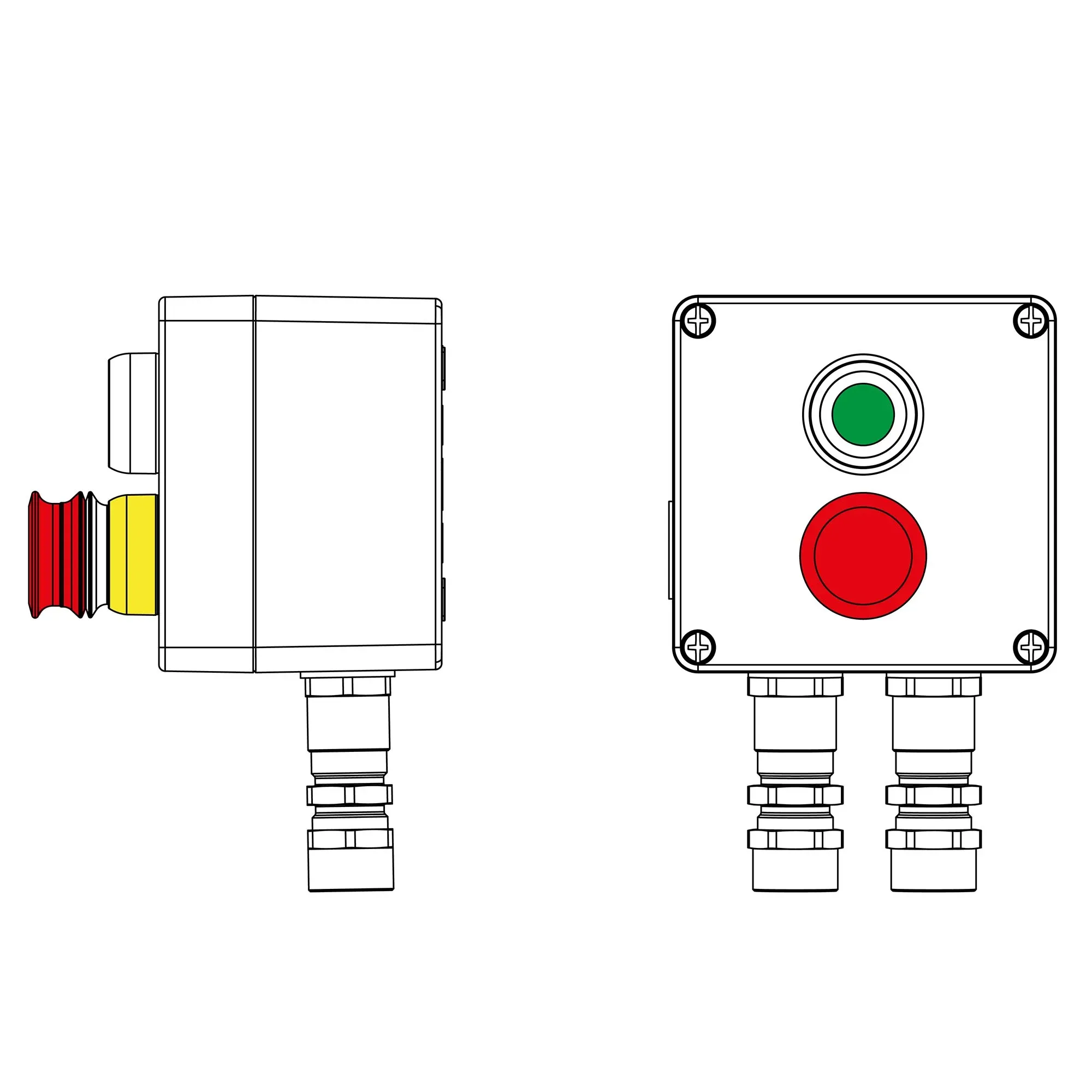 Взрывозащищенный пост управления из алюминия CPE-A-12-(1xP1G(11)-1xP3E(11))-2xKA2MHK(C)1Ex d e IIC Т5 Gb / Ex tb IIIC T95°C Db IP66 DKC 2201.121.22.11E