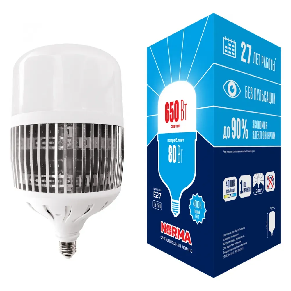 Лампа светодиодная матовая led-m80-80w/4000k/e27/fr/nr cерия norma 4000k UNIEL UL-00006795