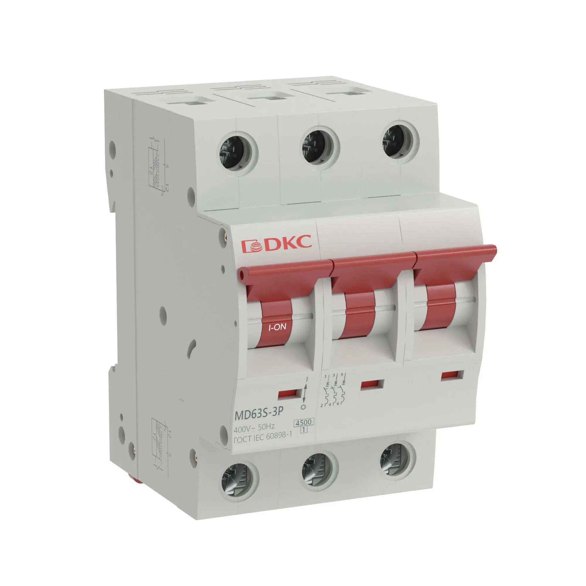 Выключатель автоматический трехполюсный 1а d md63s-3pd6 4,5ка ДКС MD63S-3PD1