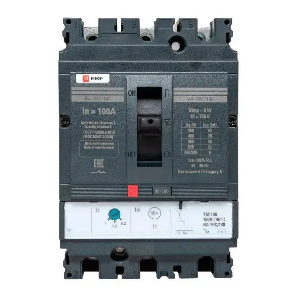 Выключатель автоматический ва-100а 36ка ва-99с/160 3 полюса EKF MCCB99C-160-100
