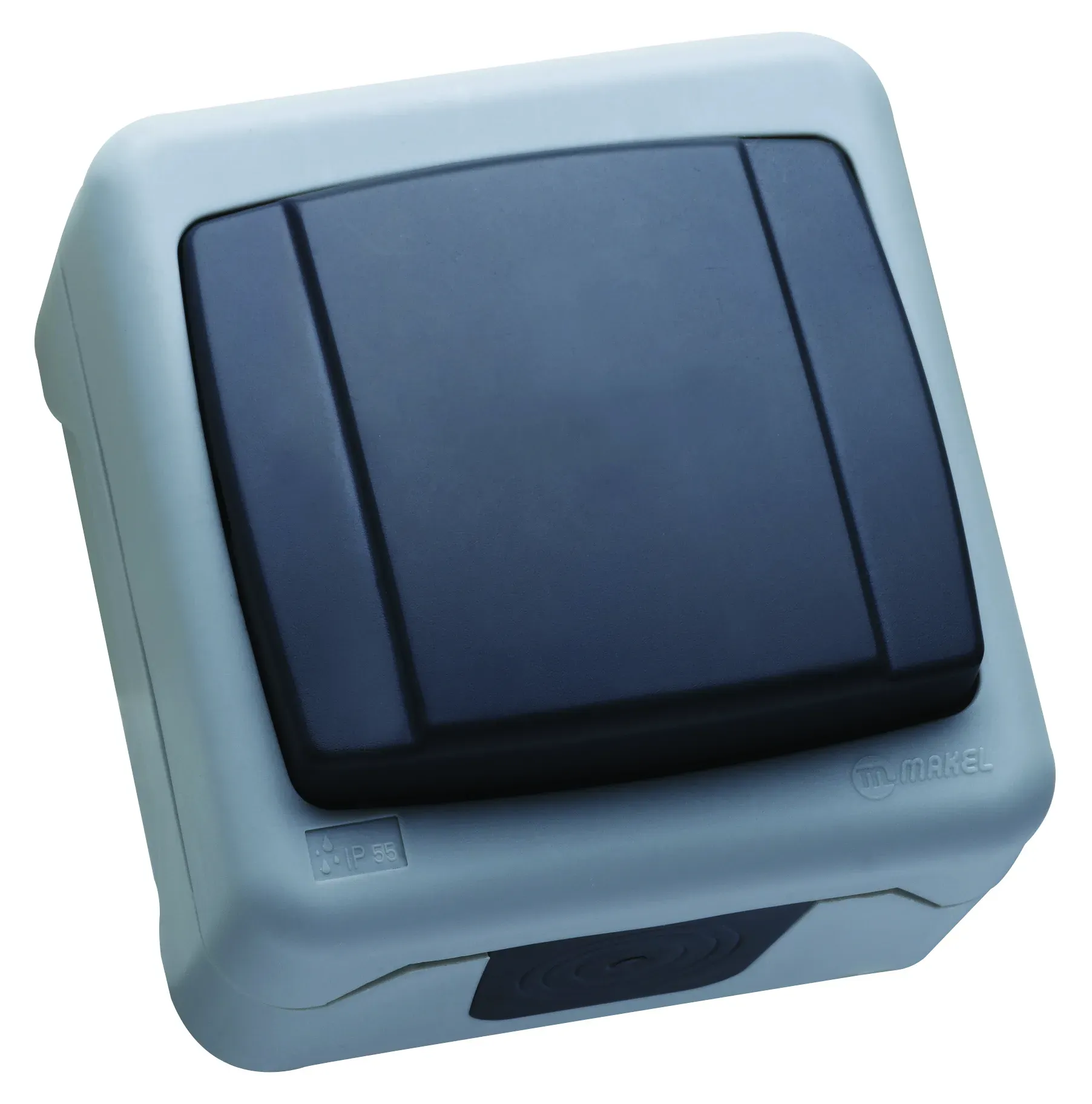 Выключатель одноклавишный  проходной IP55, серый Makel 36064005