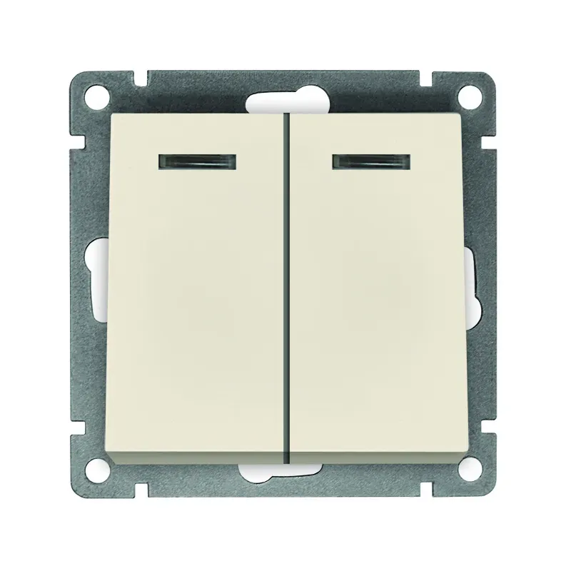 Выключатель двухклавишный с подсветкой серия Афина , с/у, 10А, 220В, слоновая кость (ivory) (еврослот) Универсал A0123-I