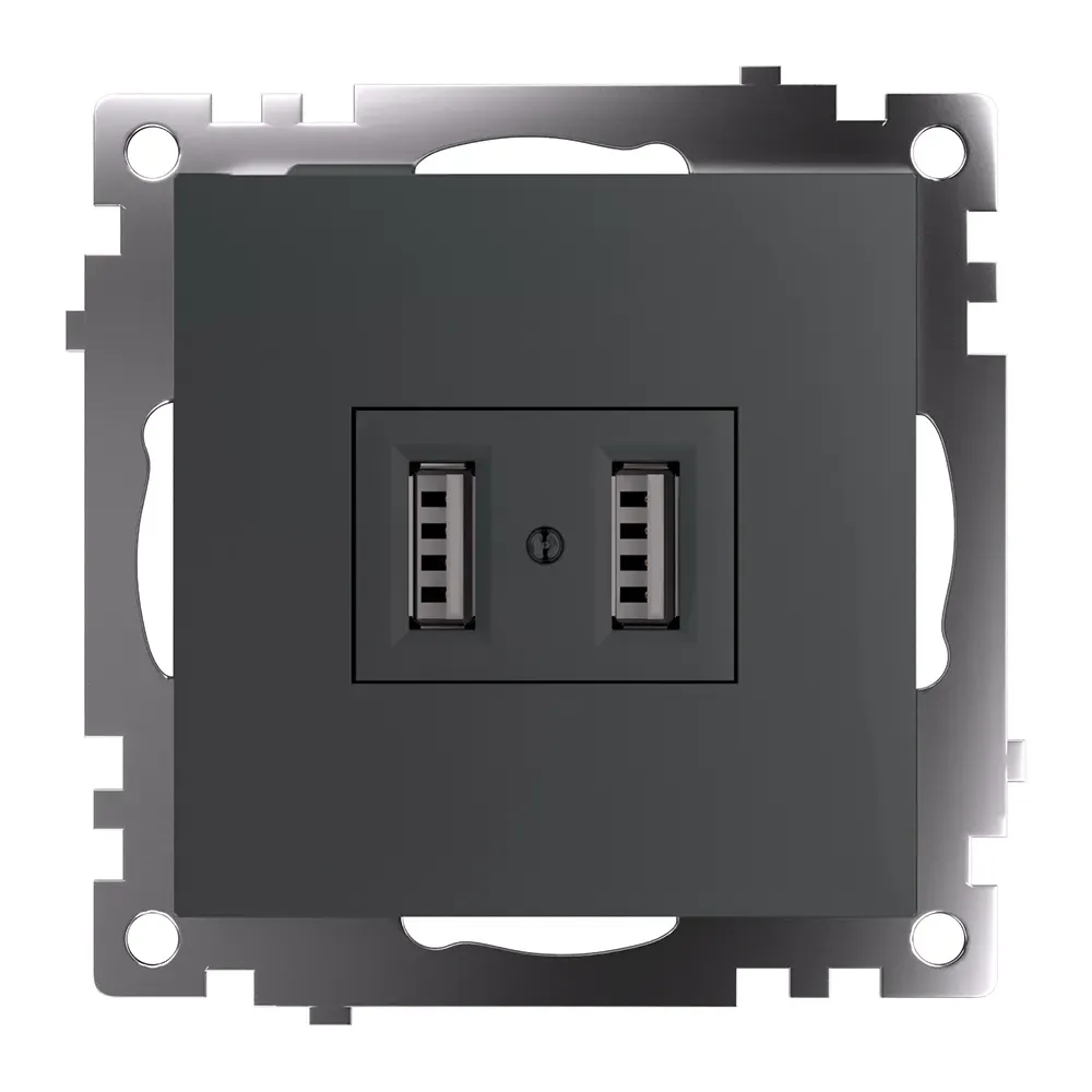Розетка двухместная USB (механизм) 250В 2,1А серия Катрин графит STEKKER