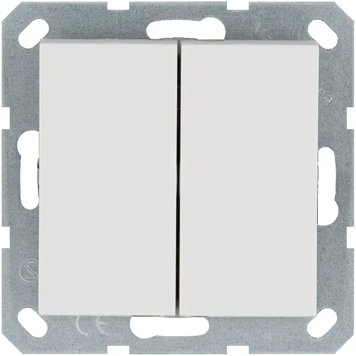 Выключатель двухклавишный проходной 10A 250V~ с накладкой, цвет белый глянцевый Jasmart G3022W