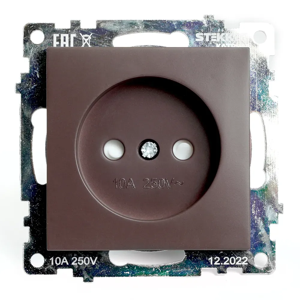 Розетка одноместная с защитной шторкой (механизм) б/з, 250В, 10А, серия Катрин, шоколад Stekker FERON 49025
