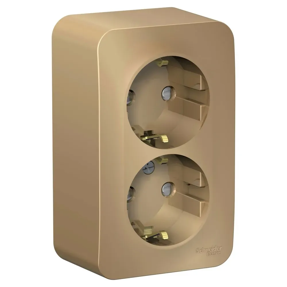 BLANCA Розетка наружная двойная с заземлением со шторками, 16А, 250В, титан SE (Потенциал) BLNRA011204