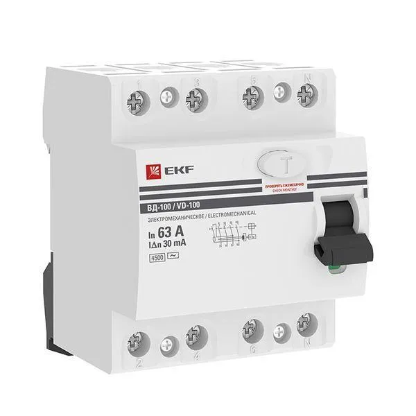 Выключатель дифференциального тока (УЗО) 4п 63А 30 мА АС  PROxima EKF elcb-4-63-30-em-pro