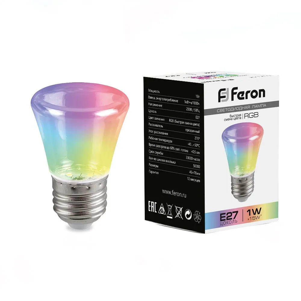 Лампа светодиодная led 1вт е27 прозрачный rgb плавная смена цвета колокольчик STEKKER 38134