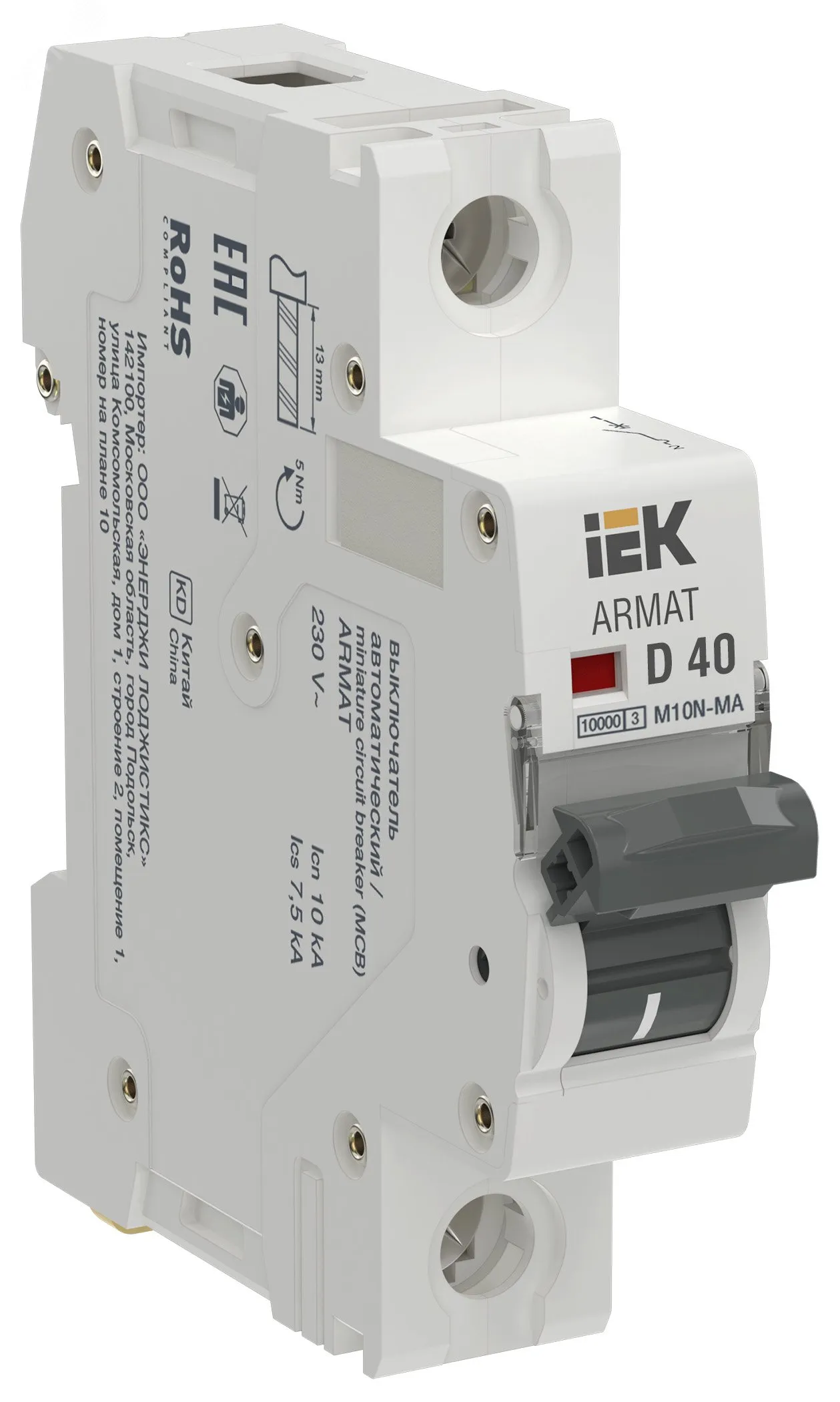 Armat автоматический выключатель без теплового расцепителя m10n-ma 1p d 40а iek IEK AR-M10N-MA-1-D040