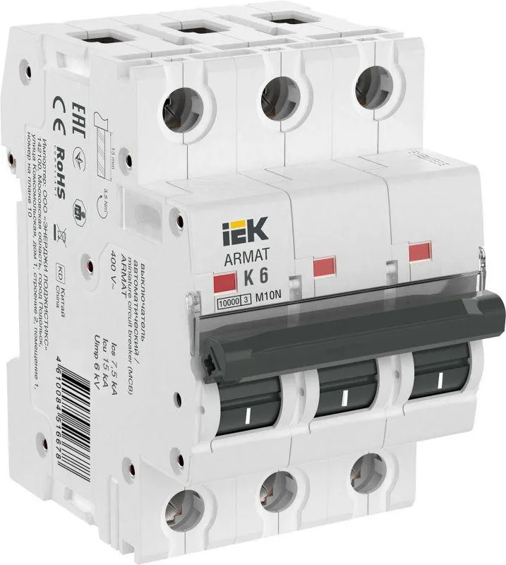Armat выключатель автоматический трехполюсный m10n k 6а IEK AR-M10N-3-K006