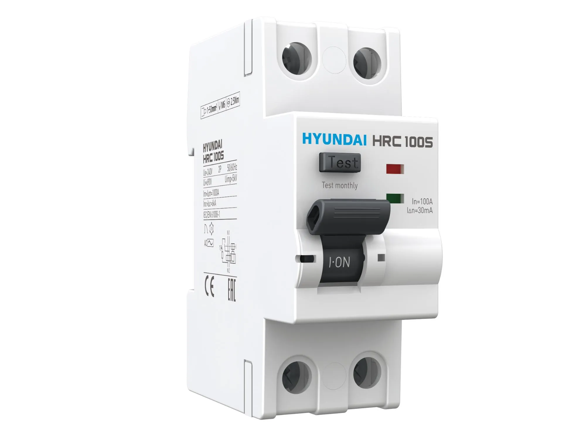 Выключатель дифференциального тока (УЗО) 2П 80А 100мА AC Standard HRC HD Hyundai Electric HRC100S2PG5S0000C00080GC