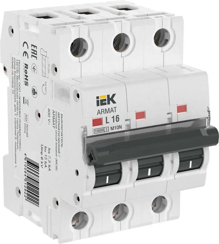 Armat выключатель автоматический трехполюсный m10n l 16а IEK AR-M10N-3-L016