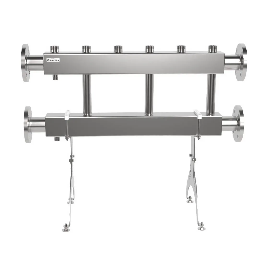 Коллектор модульный MKSS-400-3x32 на 3 контура G 1 1/4', 2 магистрали фланцевое подключение DN 65, до 400 кВт, нерж. Сталь Gidruss 1R 04003 18