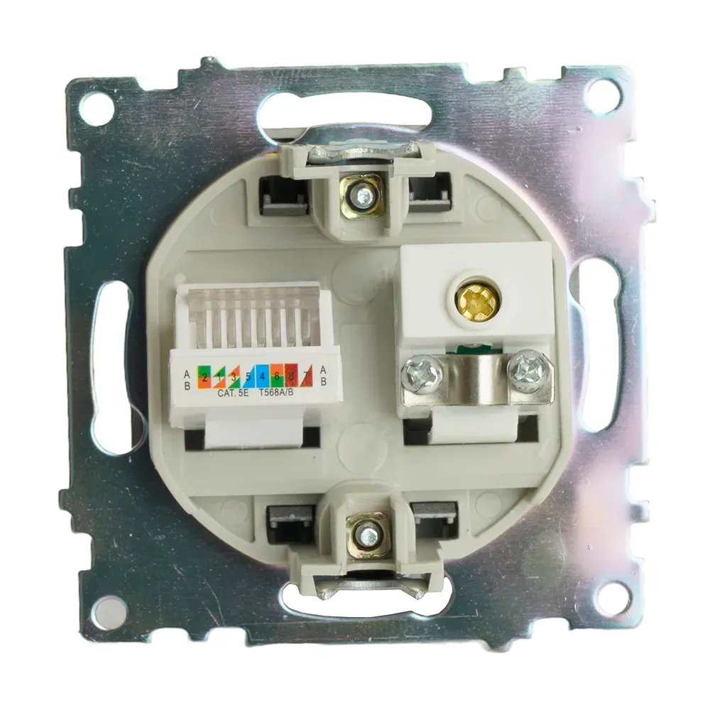Розетка TV + компьютерная RJ-45 (механизм) серия Катрин графит STEKKER