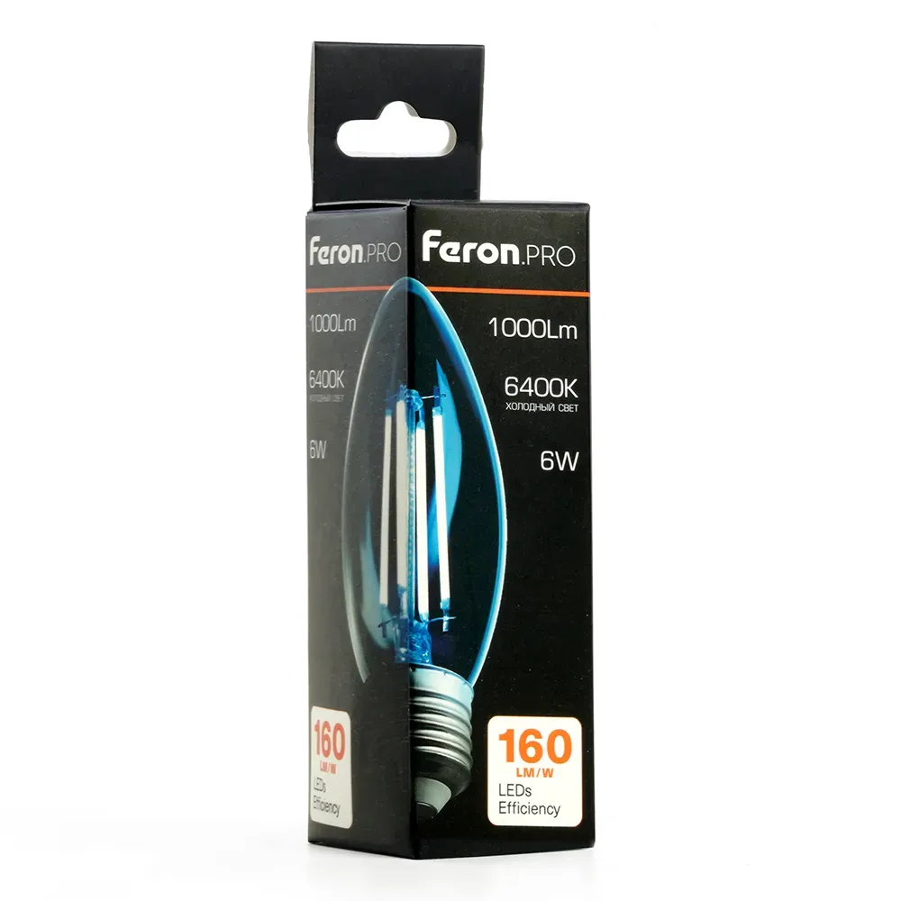 Лампа светодиодная LED 6вт Е27 дневной свеча FILAMENT Feron.PRO