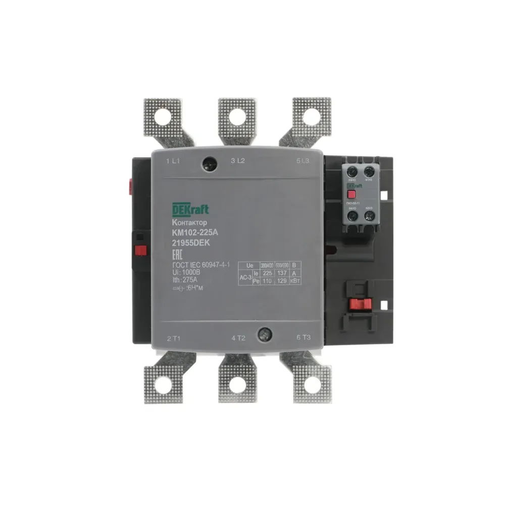 Контактор 225А 220В АС АС3 АС4 1НО+1НЗ КМ-102