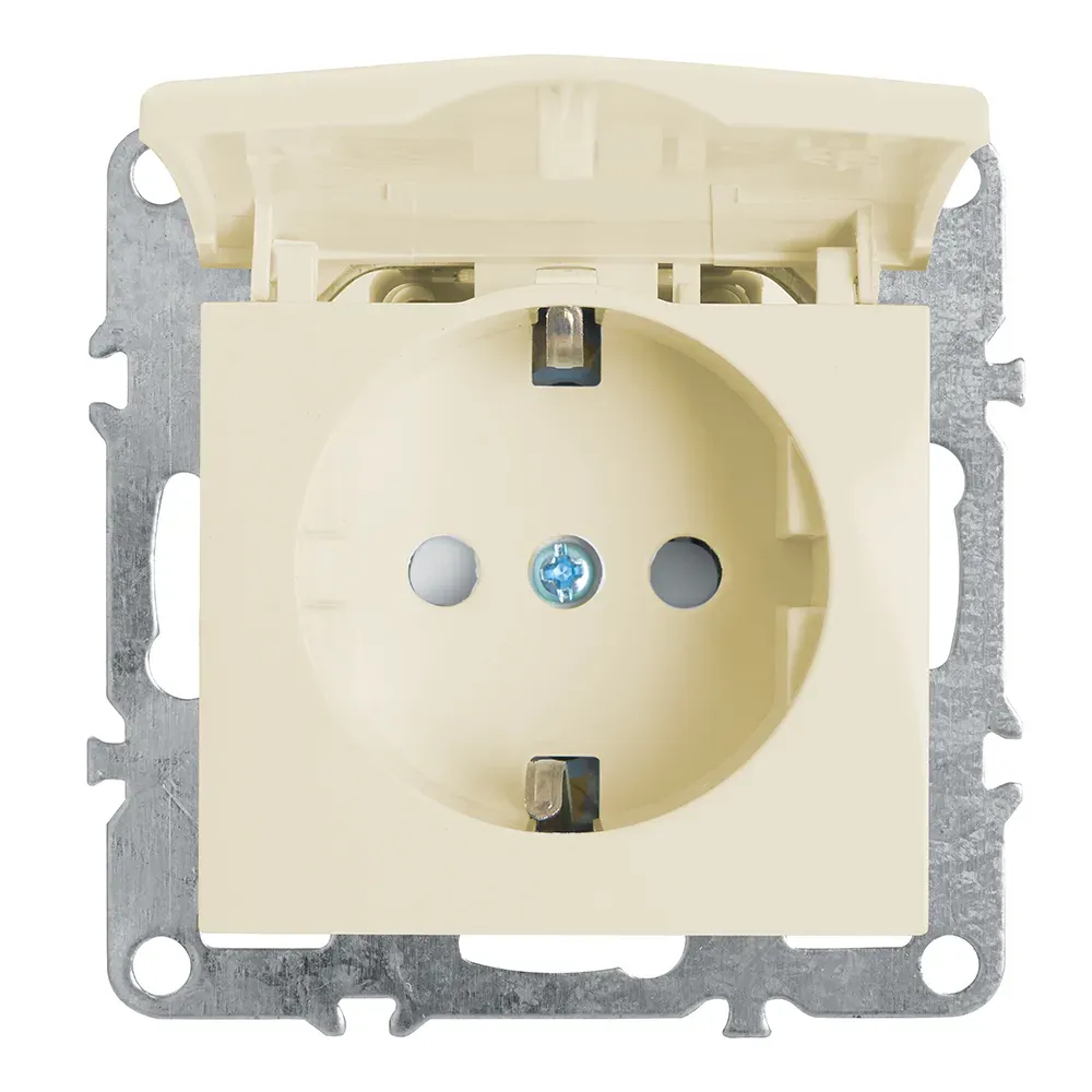 Розетка одноместная (механизм)  с/з с крышкой, 250В, 16А серия Эрна, слоновая кость Stekker FERON 39330