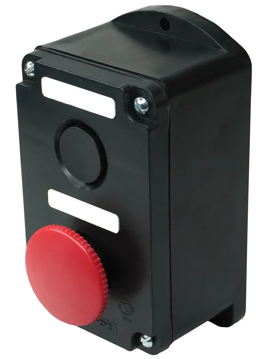 Пост управления ПКЕ 222-2 У2, 10А, 660В, 2 элемента, чёрный цилиндр и красный гриб, накладной, IP54 Электротехник ET519077