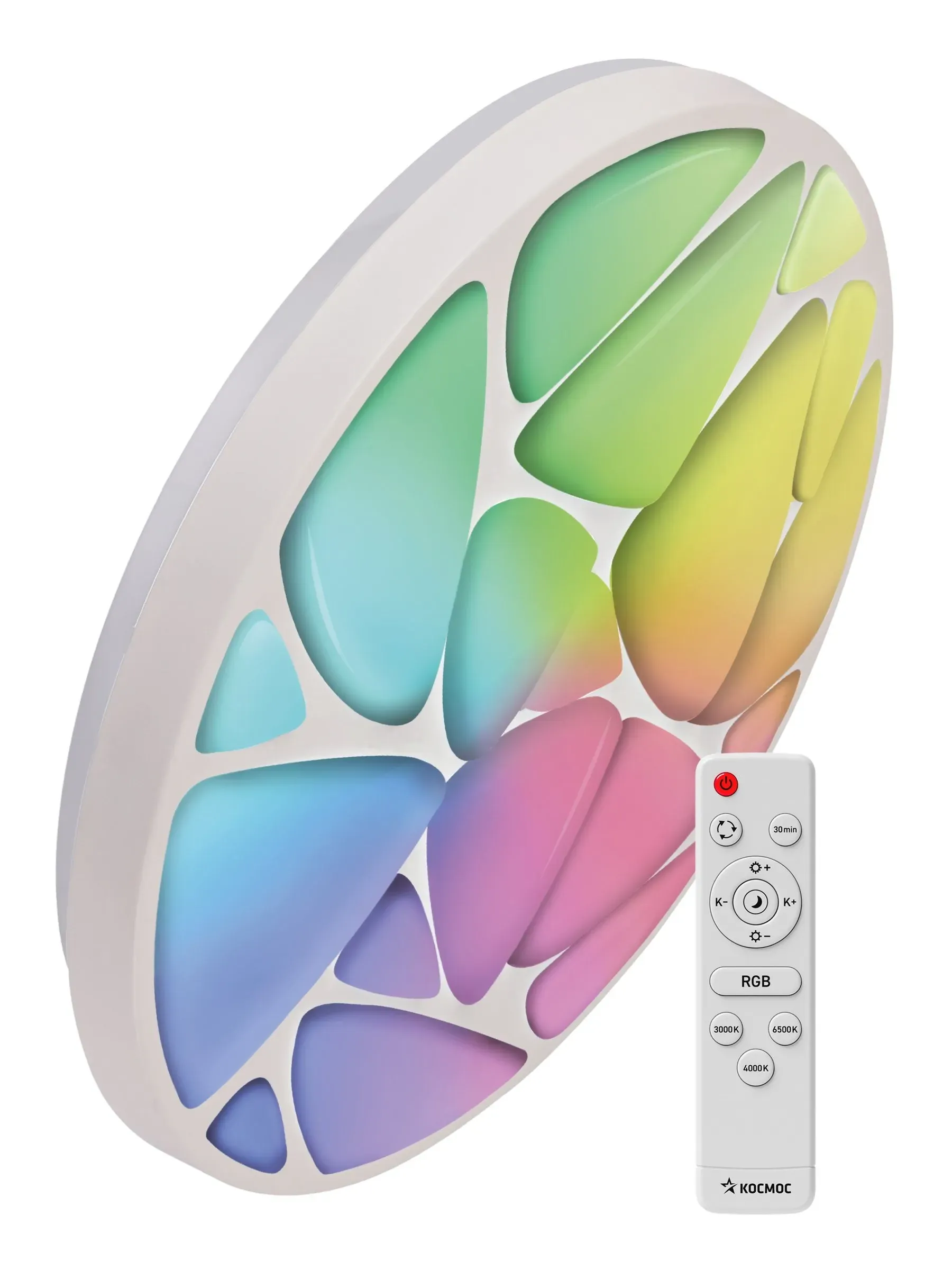 Светильник светодиодный ДБО-75 настенно-потолочный управляемый SHELL RGB 230В 3000-6500K 6000Лм 500x80мм с RGB подсветкой КОСМОС KSShelRGB75W