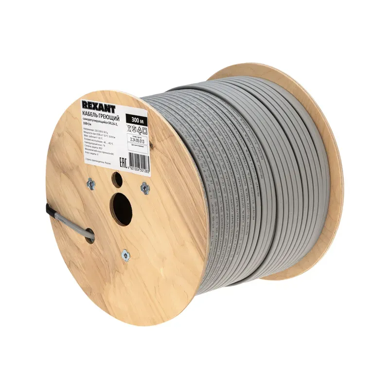 Кабель греющий нагревательный саморегулирующийся SRL16-2 неэкранированный 16Вт/м 0,88мм2/105м 300м REXANT 51-0274