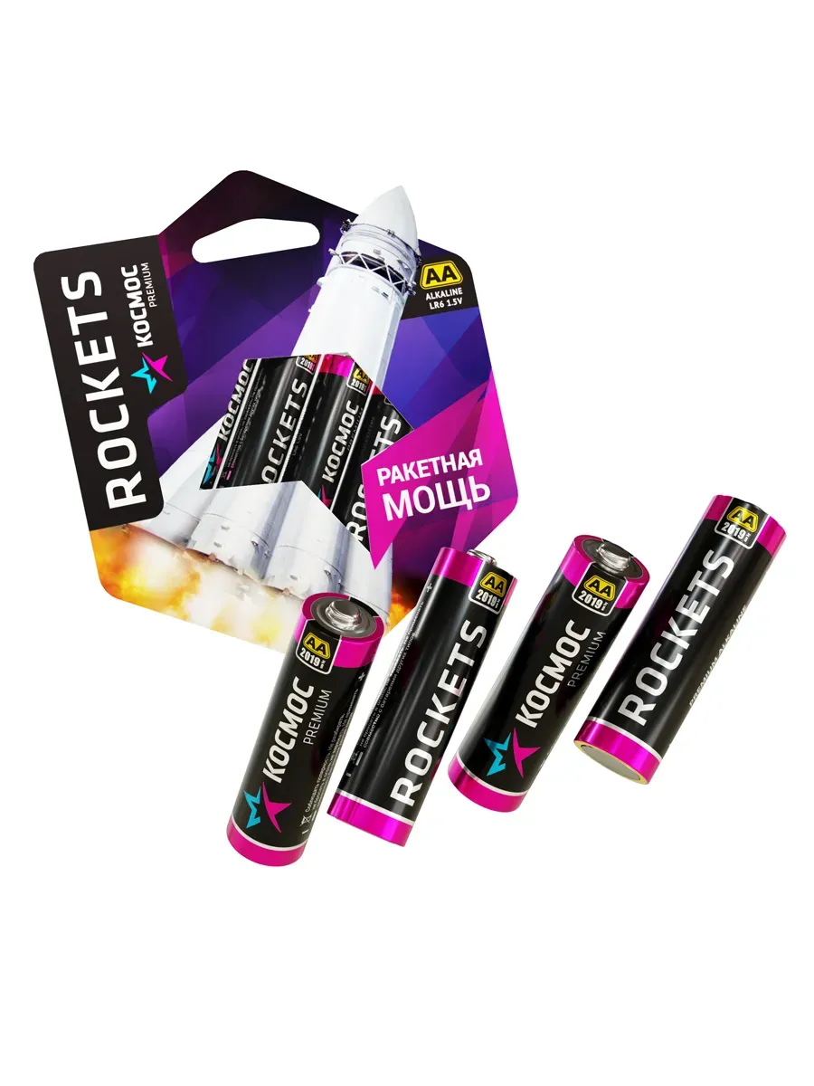 Батарейка  LR6 (AA) 1.5V Alkaline 4BL Rockets КОСМОС KOSLR6ROCKETS4BL