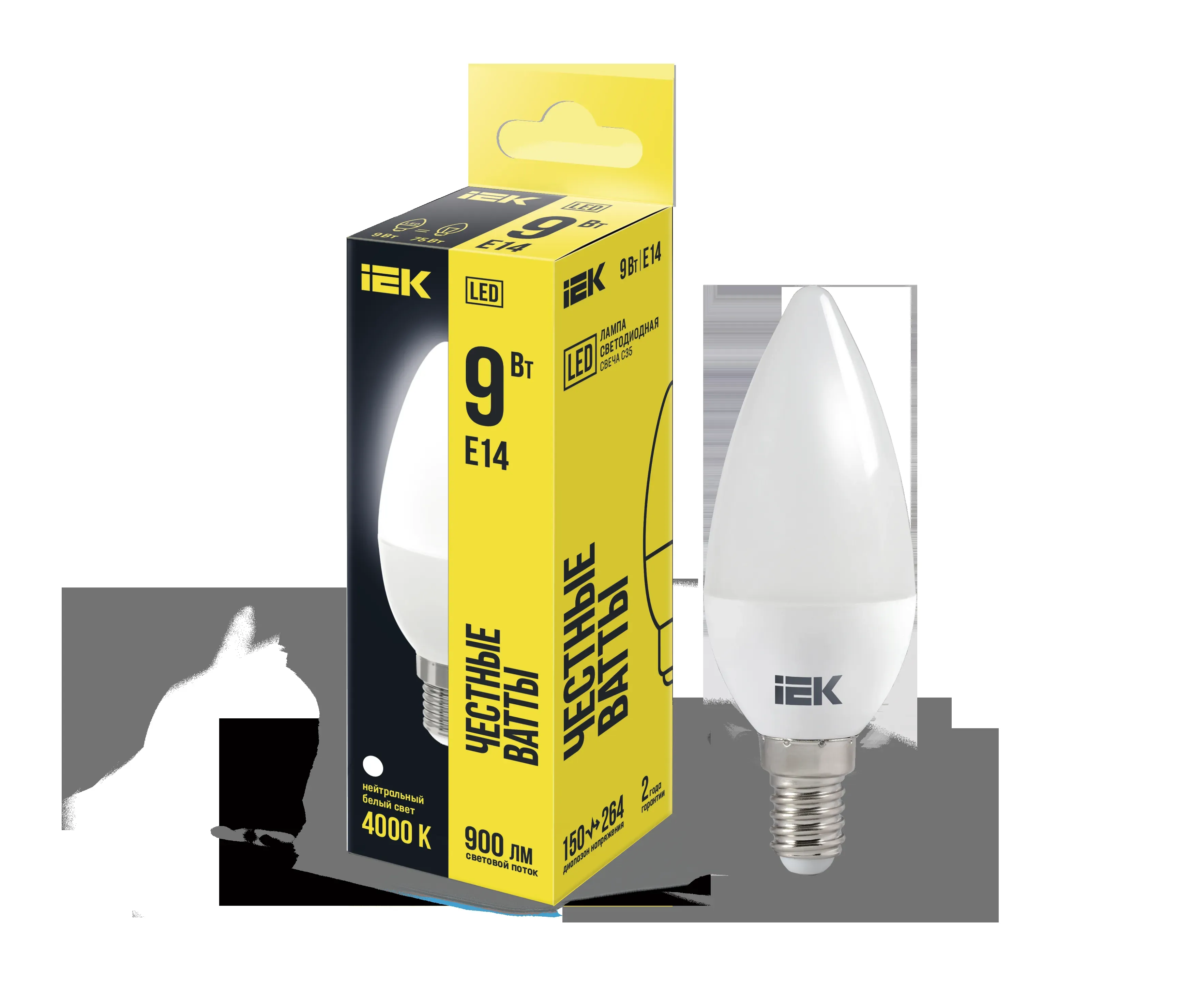 Лампа светодиодная c35 свеча 9вт 230в 4000к e14 iek IEK LLE-C35-9-230-40-E14