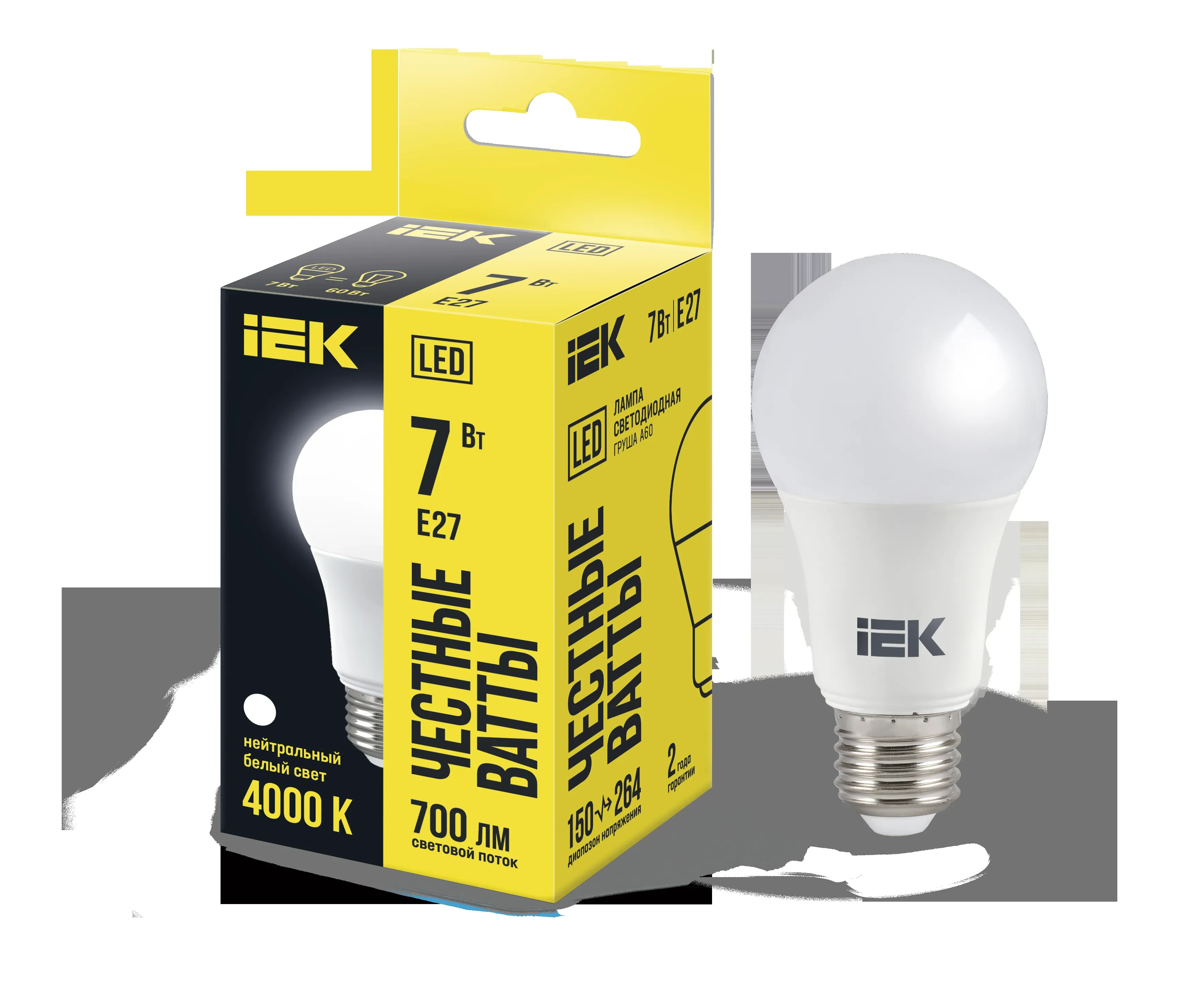 Лампа светодиодная a60 груша 7вт 230в 4000к e27 iek IEK LLE-A60-7-230-40-E27